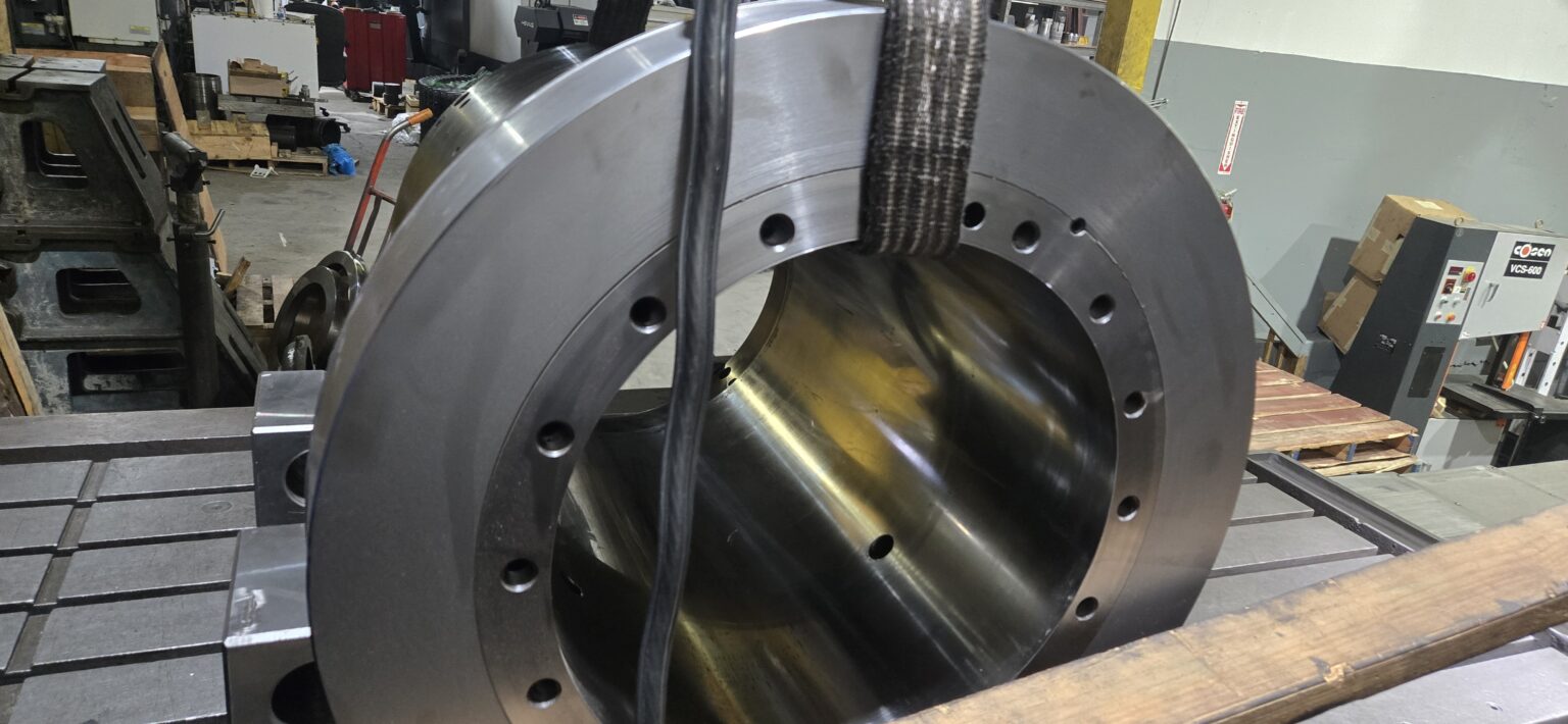 Large bore and flange face being machined