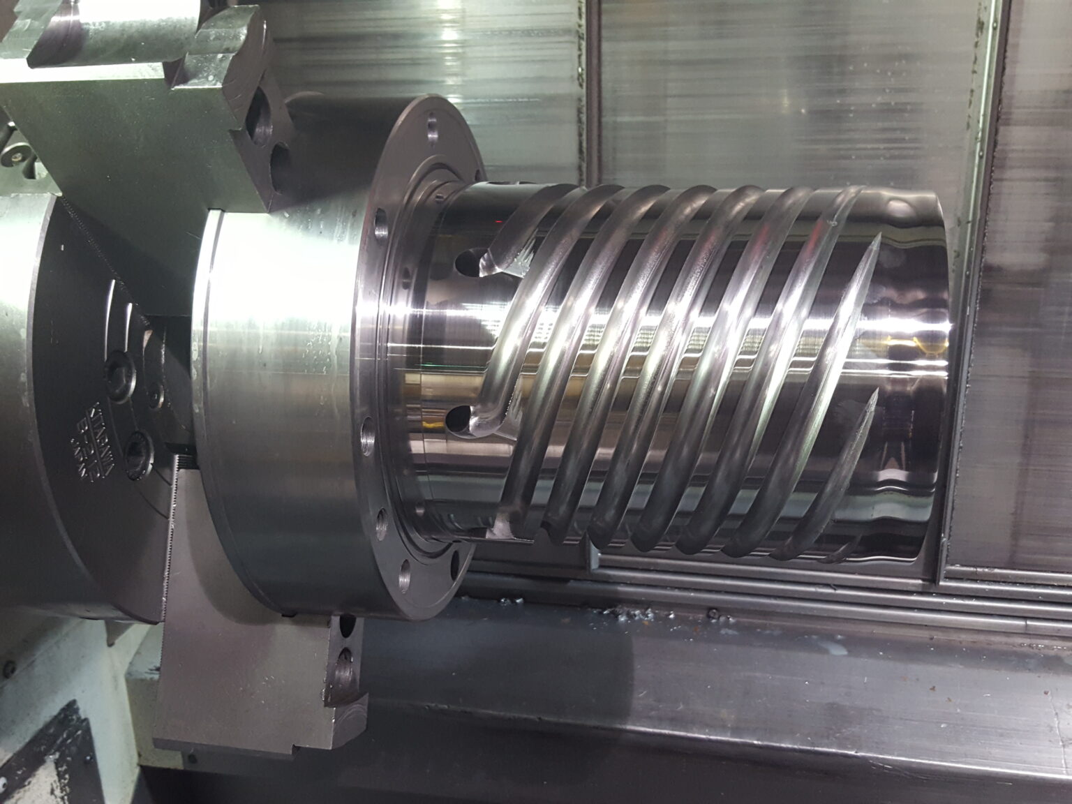 Spiral mandrel for a blown film die being machined on the Mori Seiki mill-turn