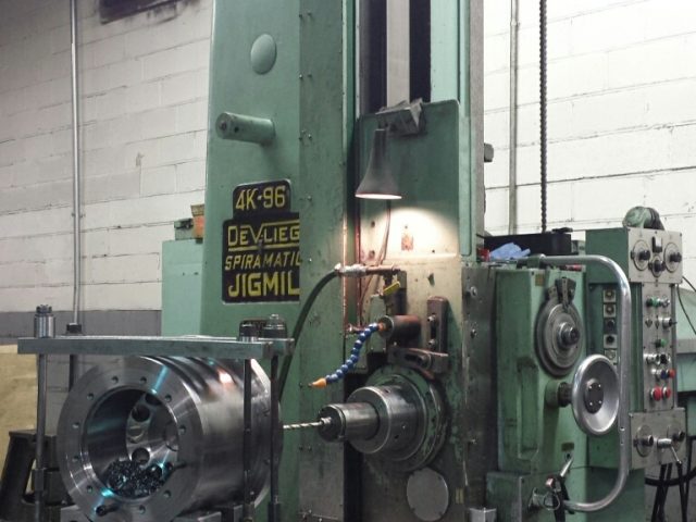 Component being machined on the horizontal boring mill
